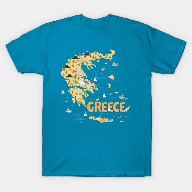 Greece illustrated map T-Shirt by JunkyDotCom